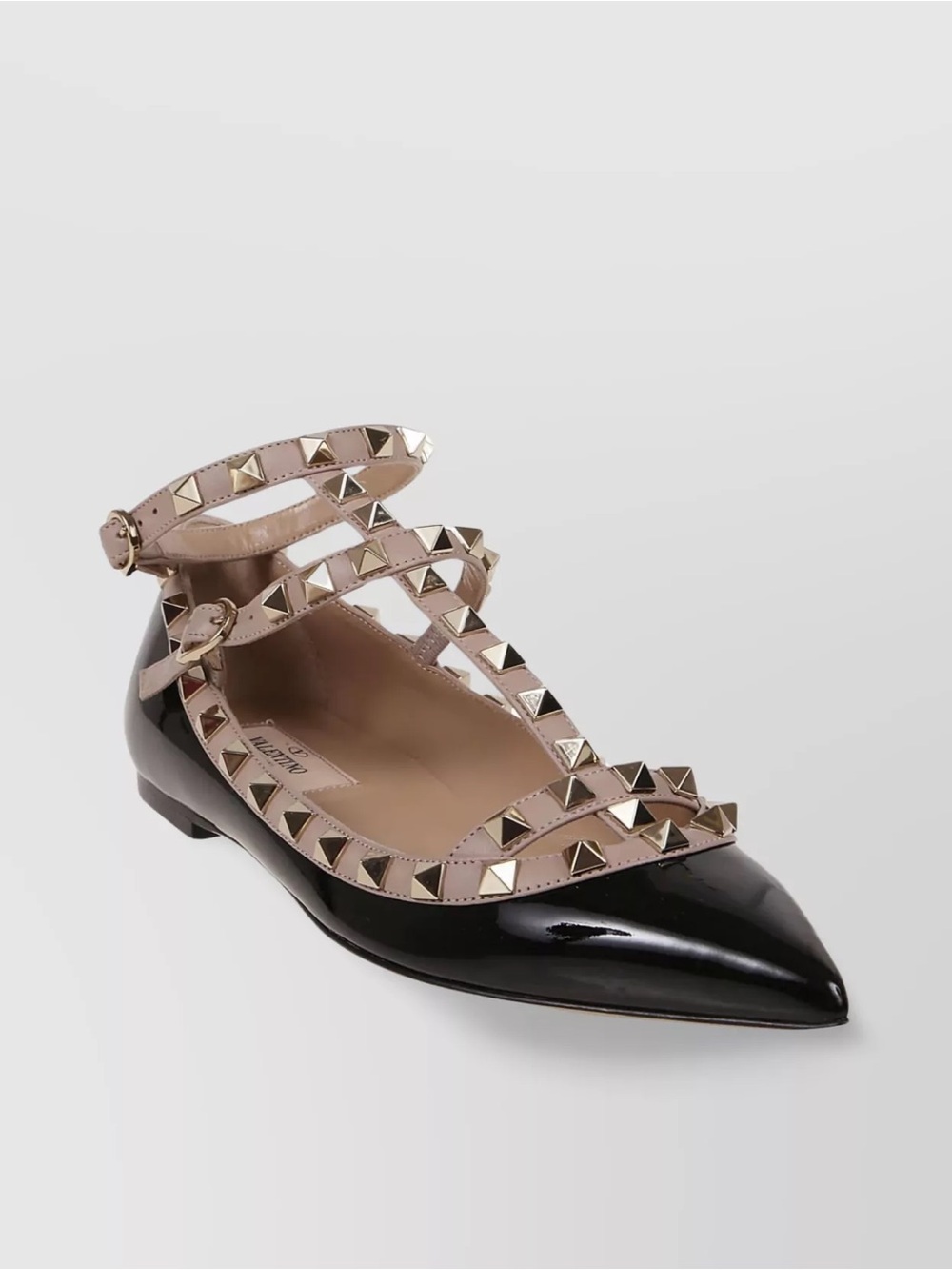 Valentino Garavani Rockstud Patent Leather Black Cage Ballet Flats US Size 6